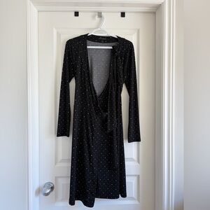 Banana Republic Black Polka Dot Long Sleeve Wrap Dress